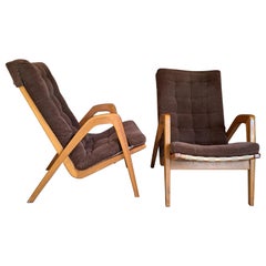 Pair of Midcentury Armchairs in Oak by Jan Vanek, Czechoslovakia, 1950