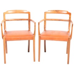 Pair of Midcentury Armchairs in Rosewood and Patinated Leather, Made in Denmark