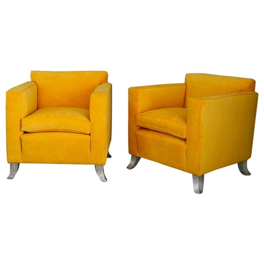 Pair of Midcentury Armchairs Melchiorre Bega of Yellow Velvet Numbered from 1938