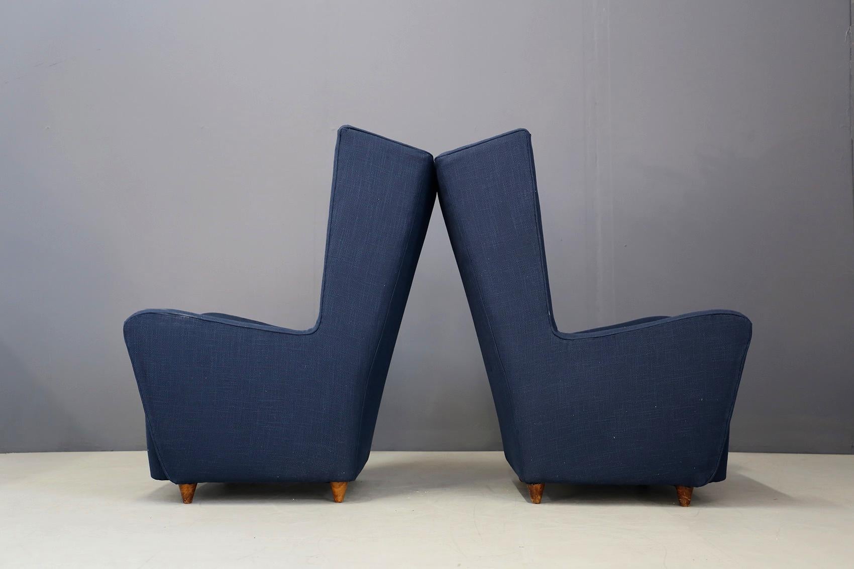 Mid-20th Century Pair of Midcentury Armchairs Paolo Buffa in Cotton Linen Fabric, 1950s