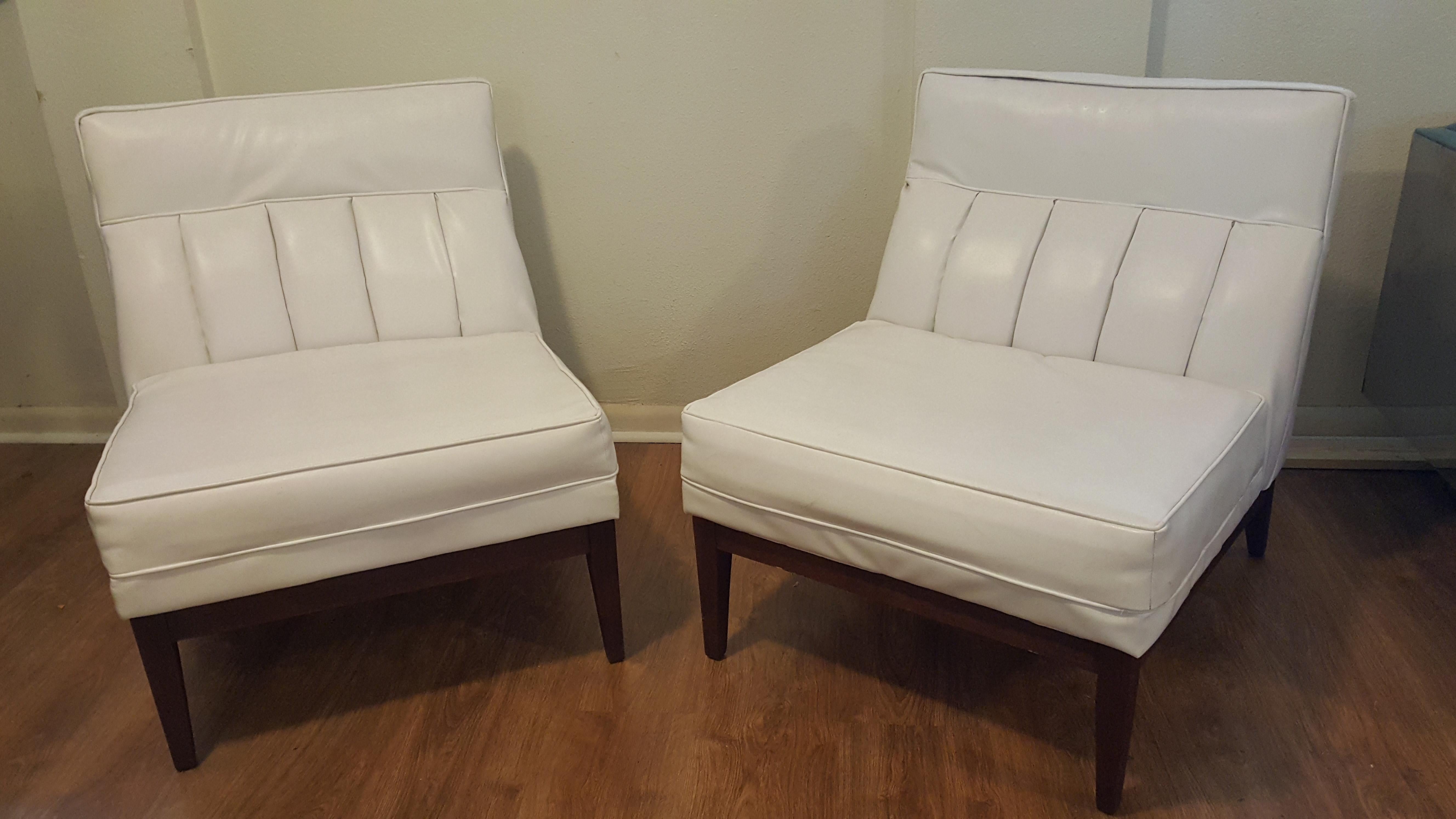 Pair of Midcentury Armless Slipper Chairs In Fair Condition For Sale In Houston, TX