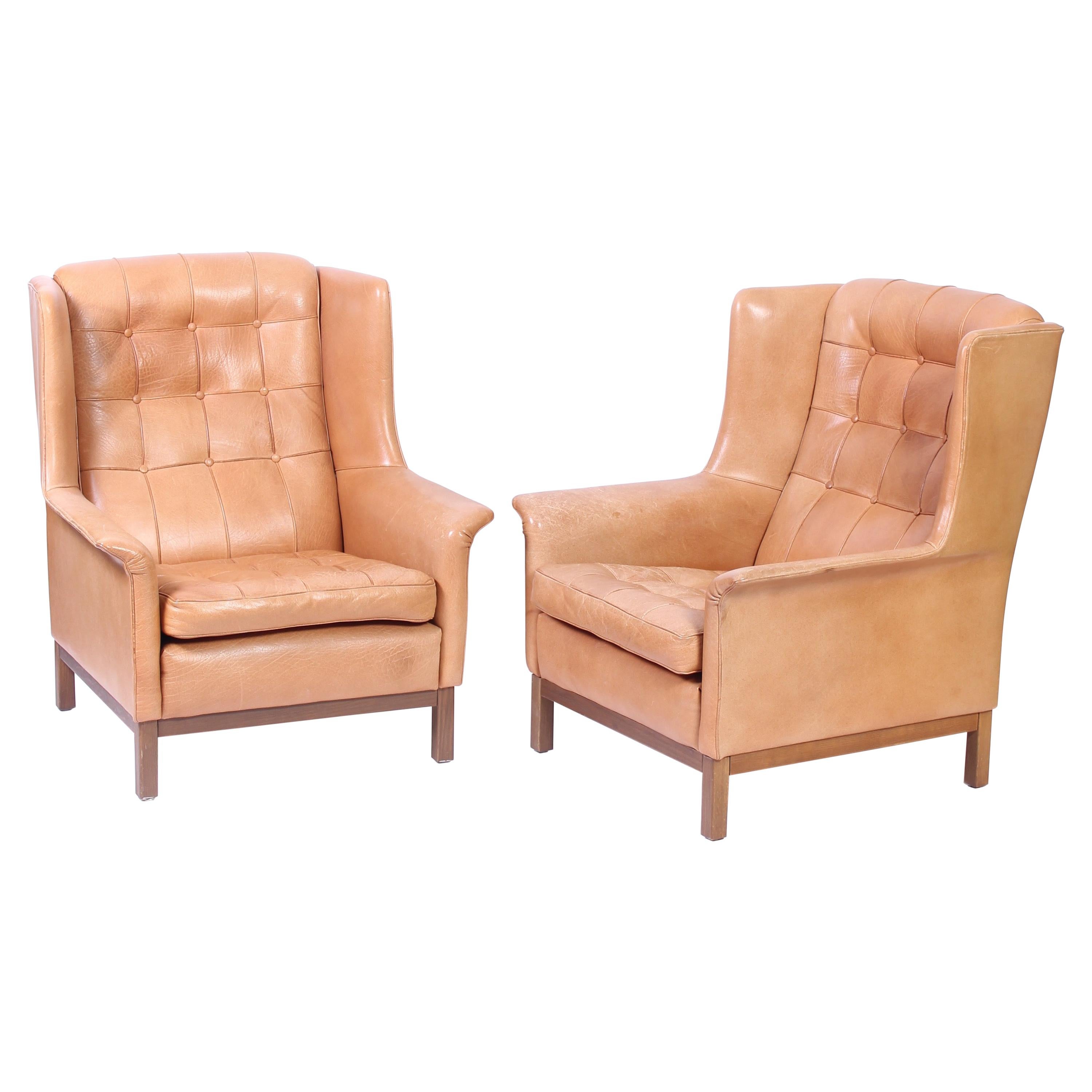 Pair of Midcentury Arne Norell Lounge Chairs with Ottoman, 1960s For Sale