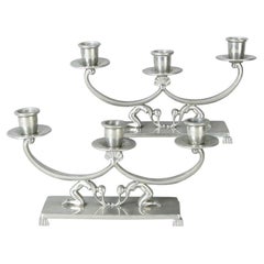Pair of Midcentury Art Deco Pewter Swedish Candlestick Holders