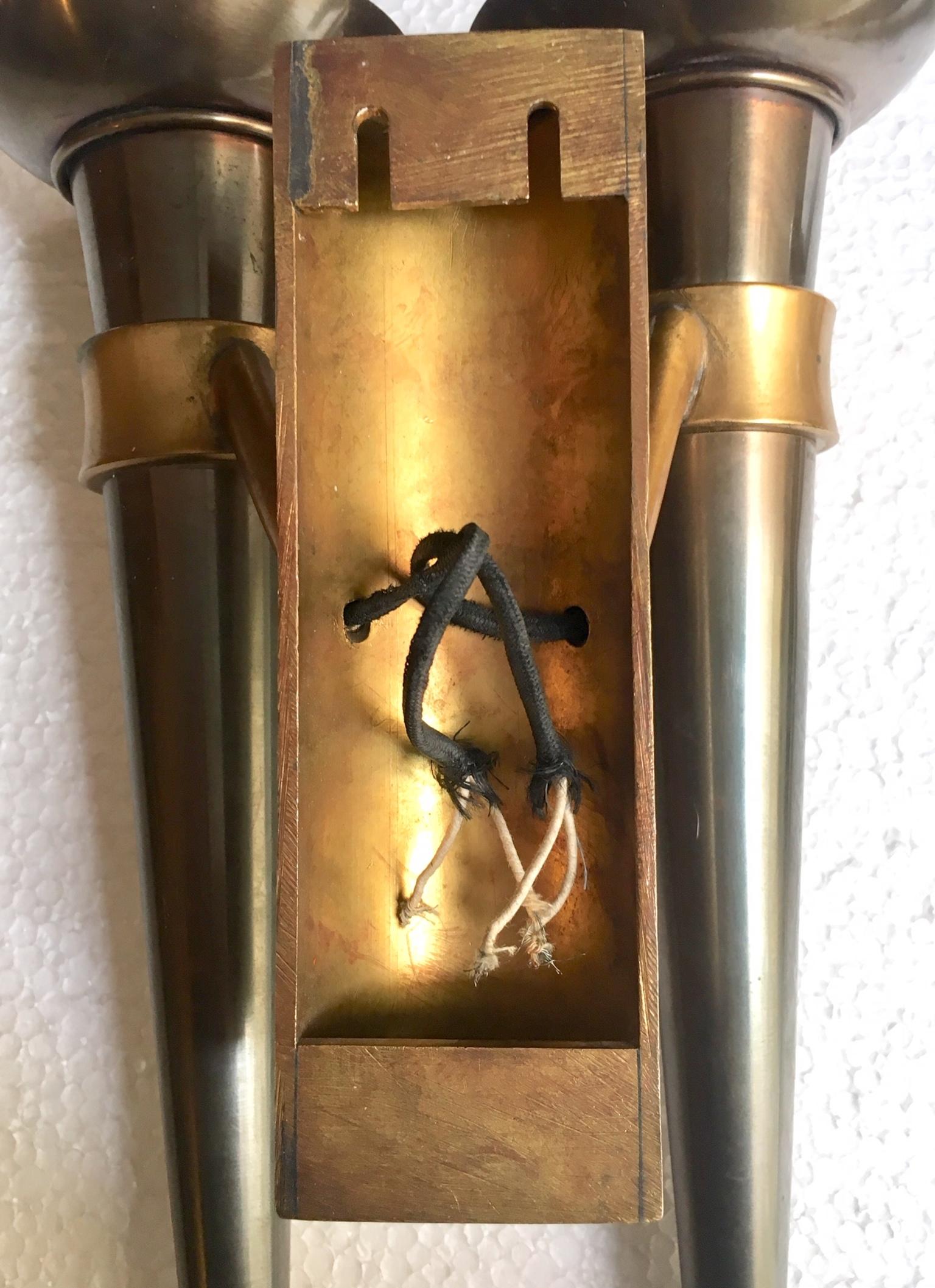 Pair of Midcentury Art Deco Style Double Torchère Wall Sconces 1