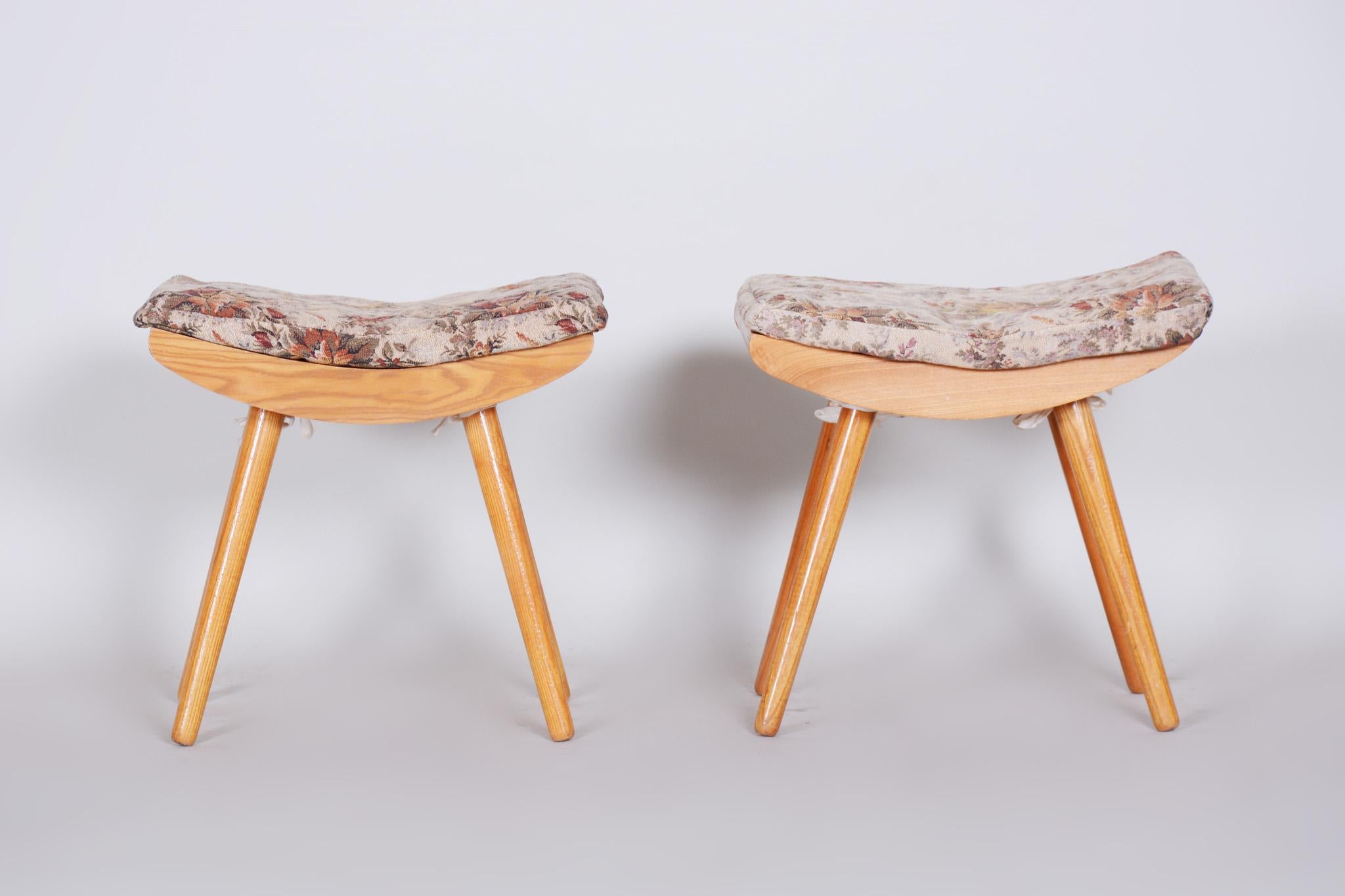 Mid-Century Modern Pair of Midcentury Ash Stools, 1960s, Original Preserved Condition For Sale