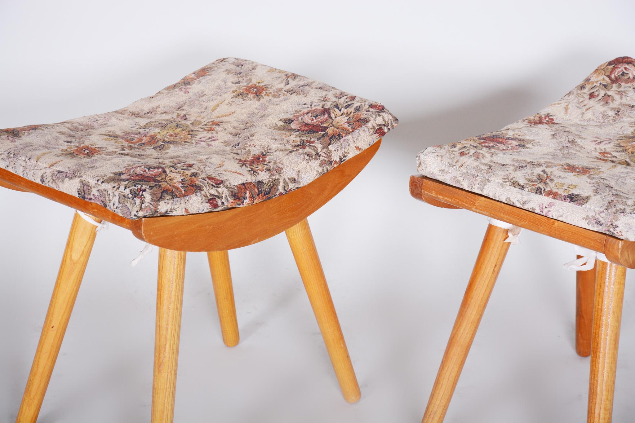 Mid-20th Century Pair of Midcentury Ash Stools, 1960s, Original Preserved Condition For Sale