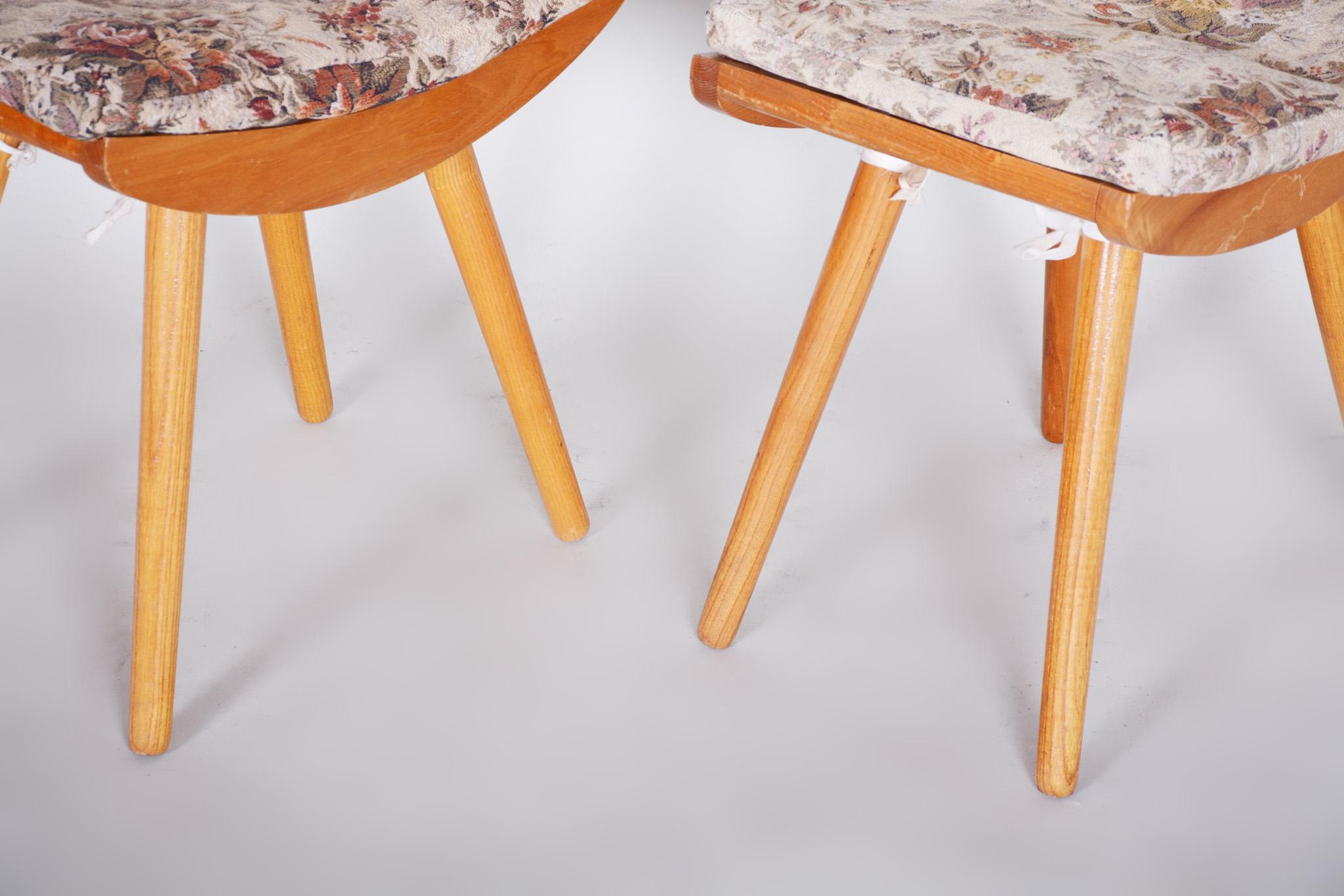 Fabric Pair of Midcentury Ash Stools, 1960s, Original Preserved Condition For Sale