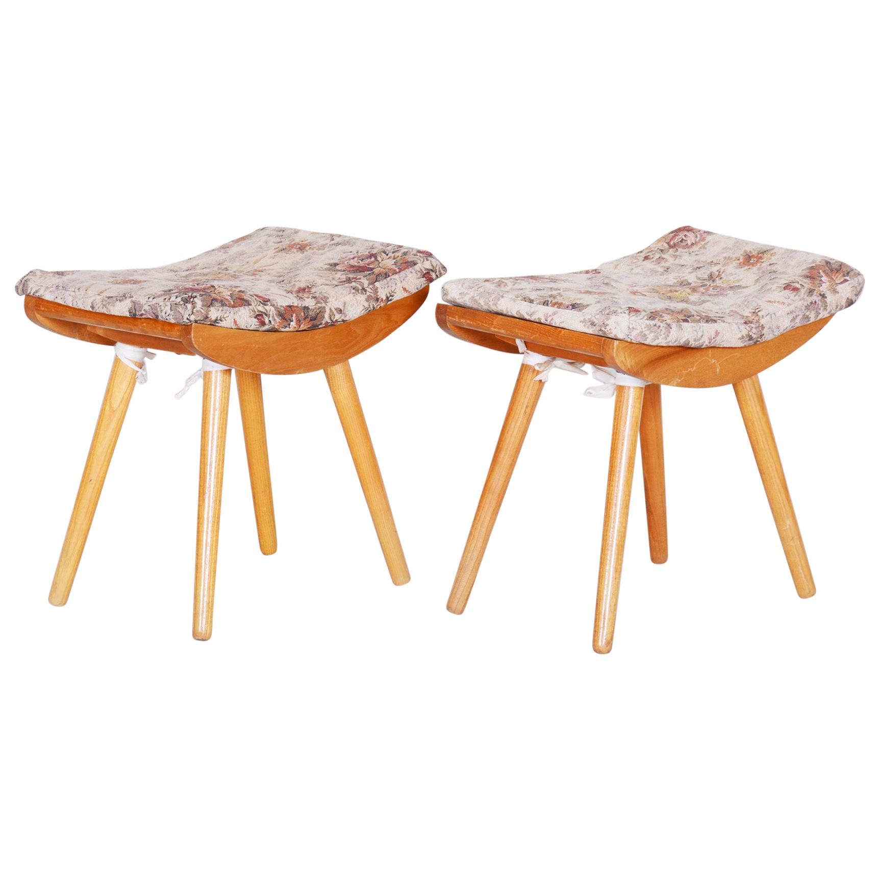 Pair of Midcentury Ash Stools, 1960s, Original Preserved Condition For Sale