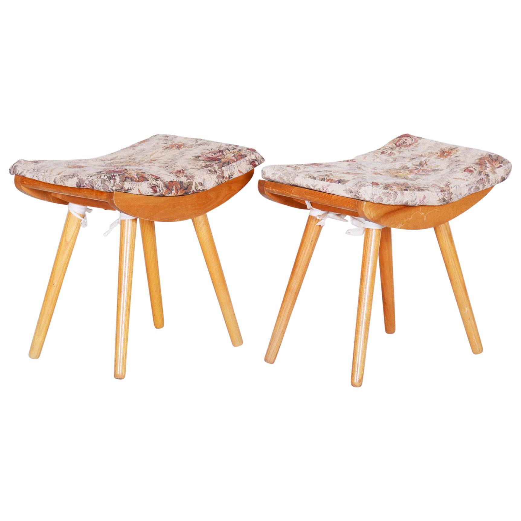 Pair of Midcentury Ash Stools, 1960s, Original Preserved Condition