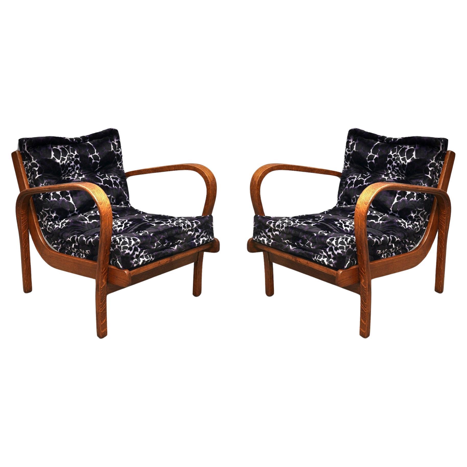 Midcentury Ash Wood and Fabric Italian Club Chairs  Armchairs, 1950 For Sale