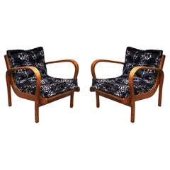 Vintage Midcentury Ash Wood and Fabric Italian Club Chairs  Armchairs, 1950