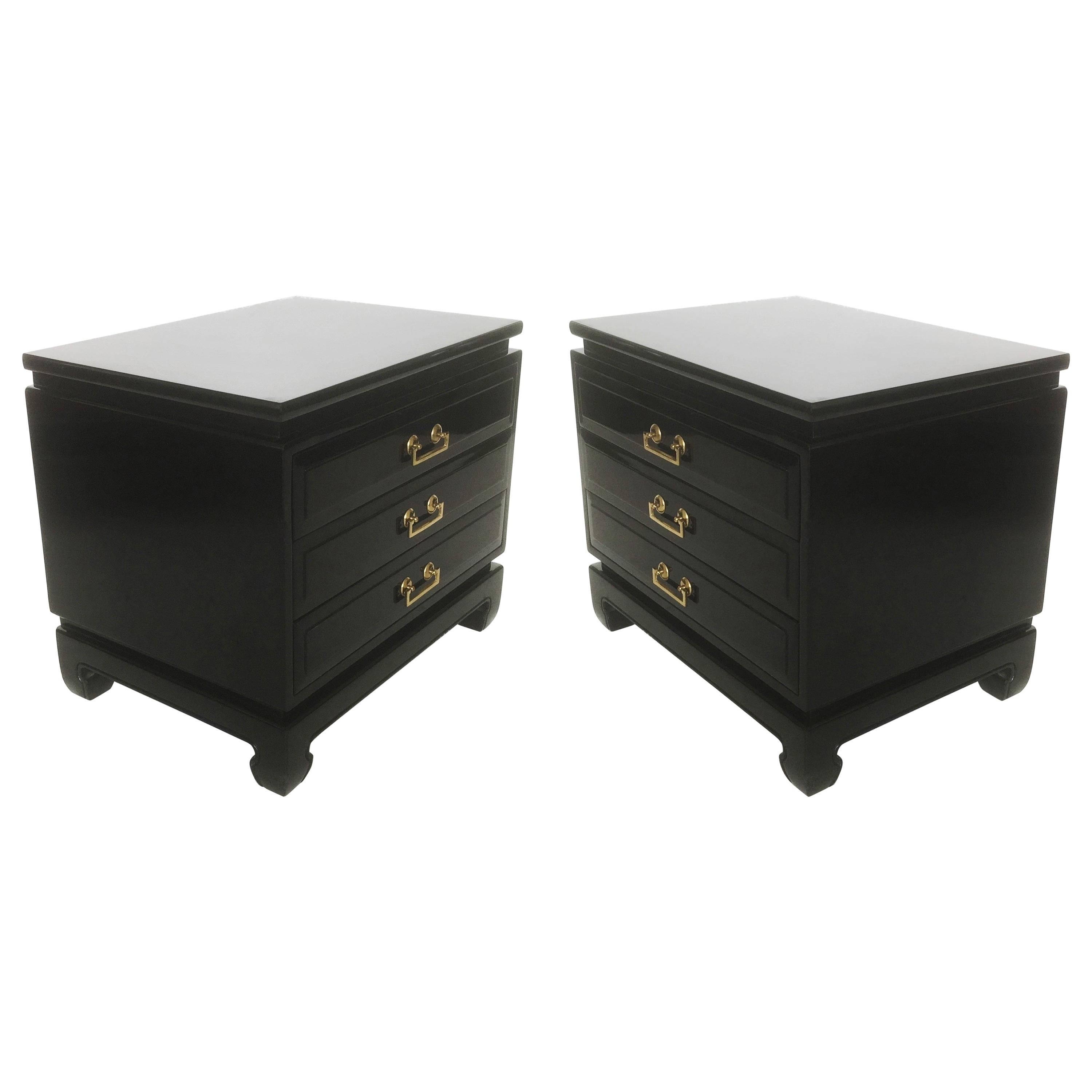 Pair of Midcentury Asian Style Lacquered Three-Drawer Chests