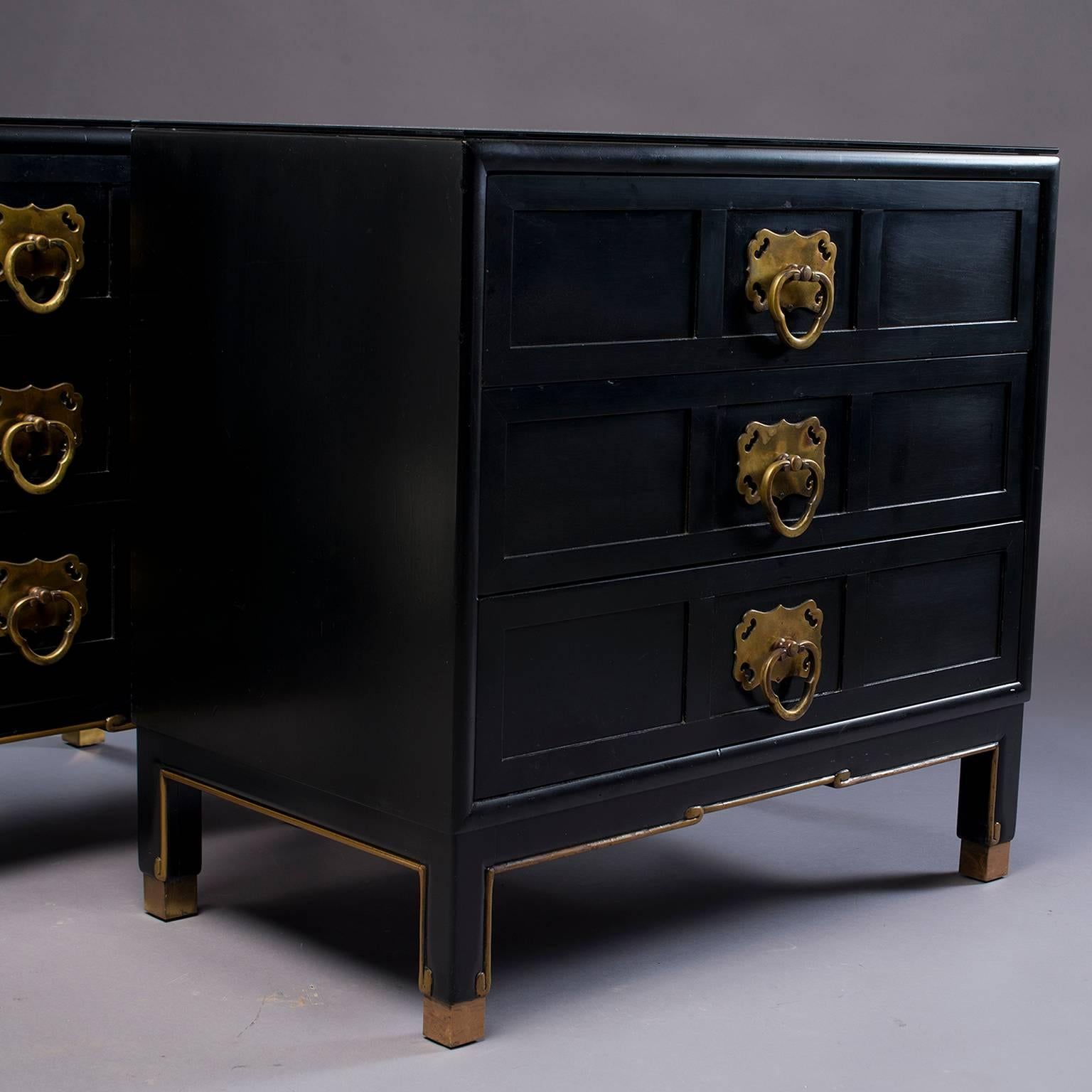 Chinoiserie Pair of Midcentury Asian Style Three Drawer Chests