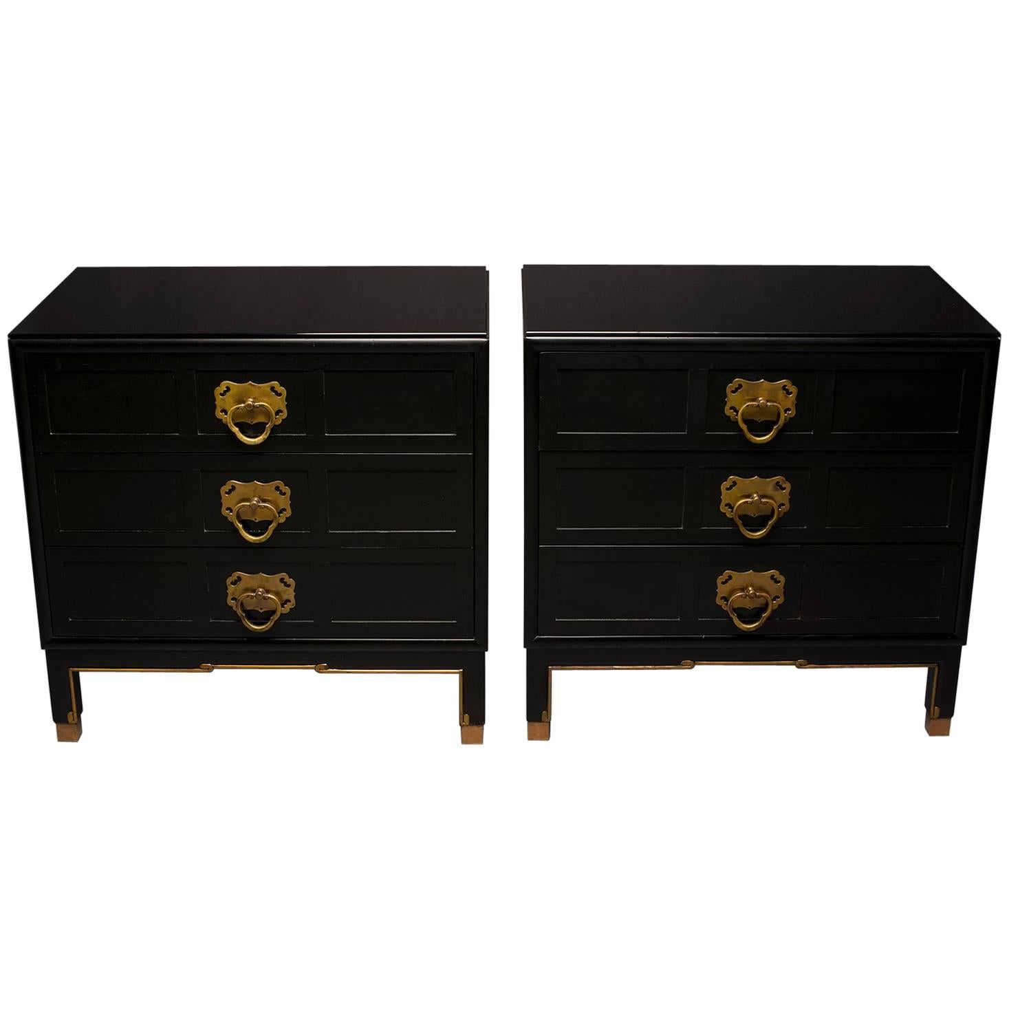 Pair of Midcentury Asian Style Three Drawer Chests
