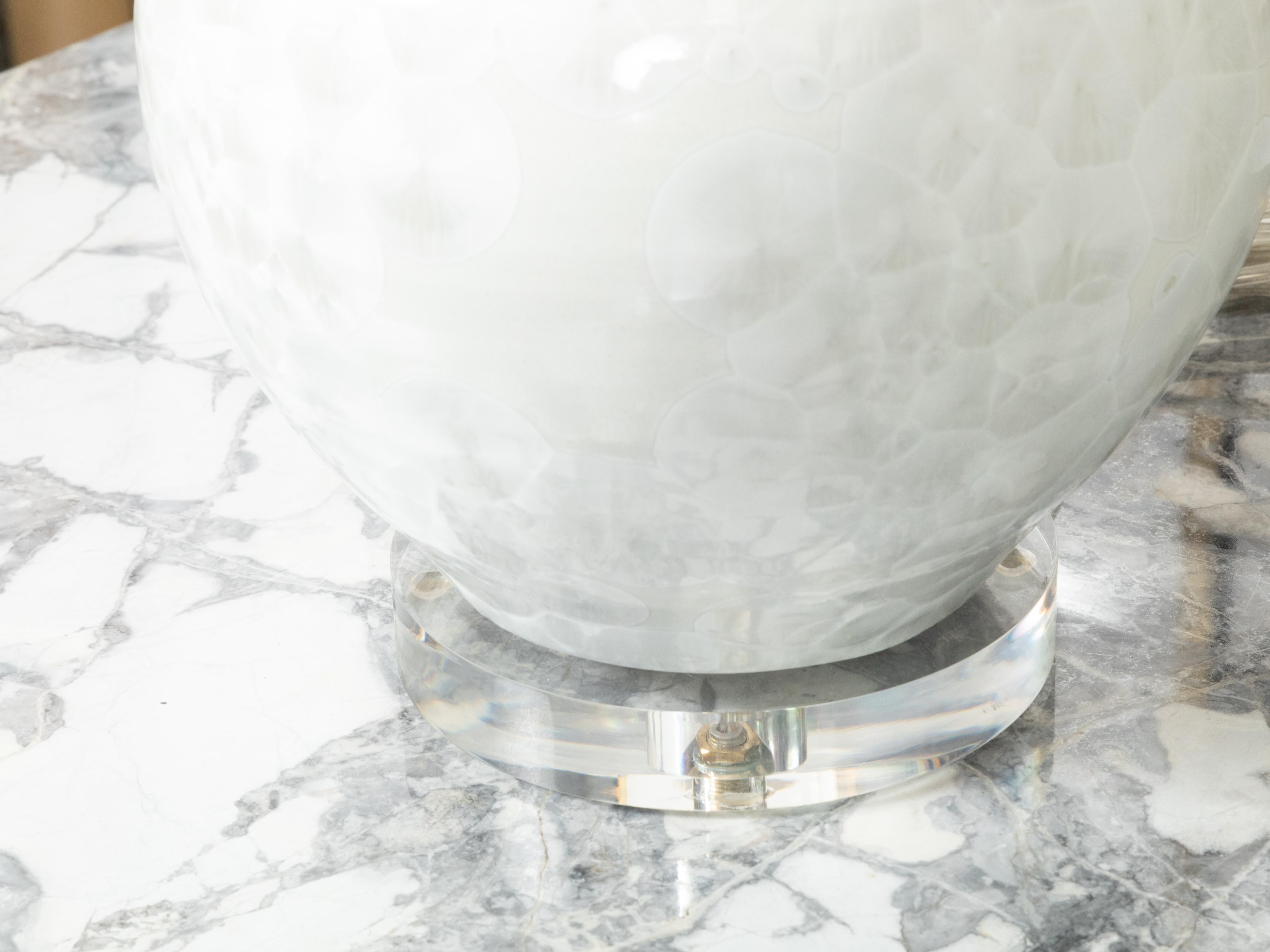 Pair Asian White Porcelain Table Lamps on Custom Lucite Bases For Sale 3