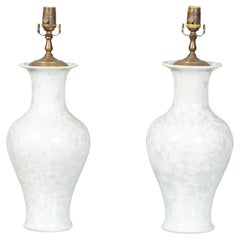Pair of Asian White Porcelain Table Lamps on Custom Lucite Bases
