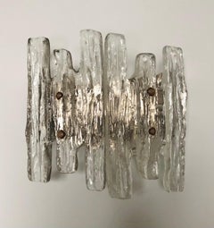 Pair of Midcentury Austrian Ice-Glass "Puck" Wall Sconces by Kalmar, 1970s