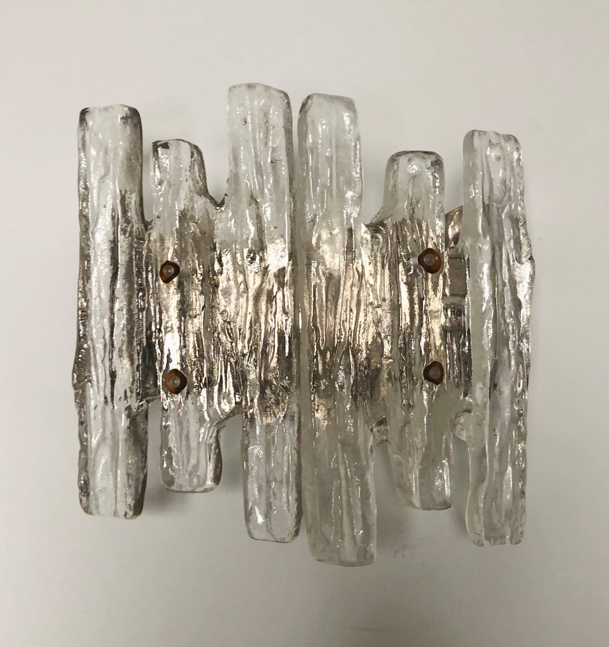 Metal Pair of Midcentury Austrian Ice-Glass 