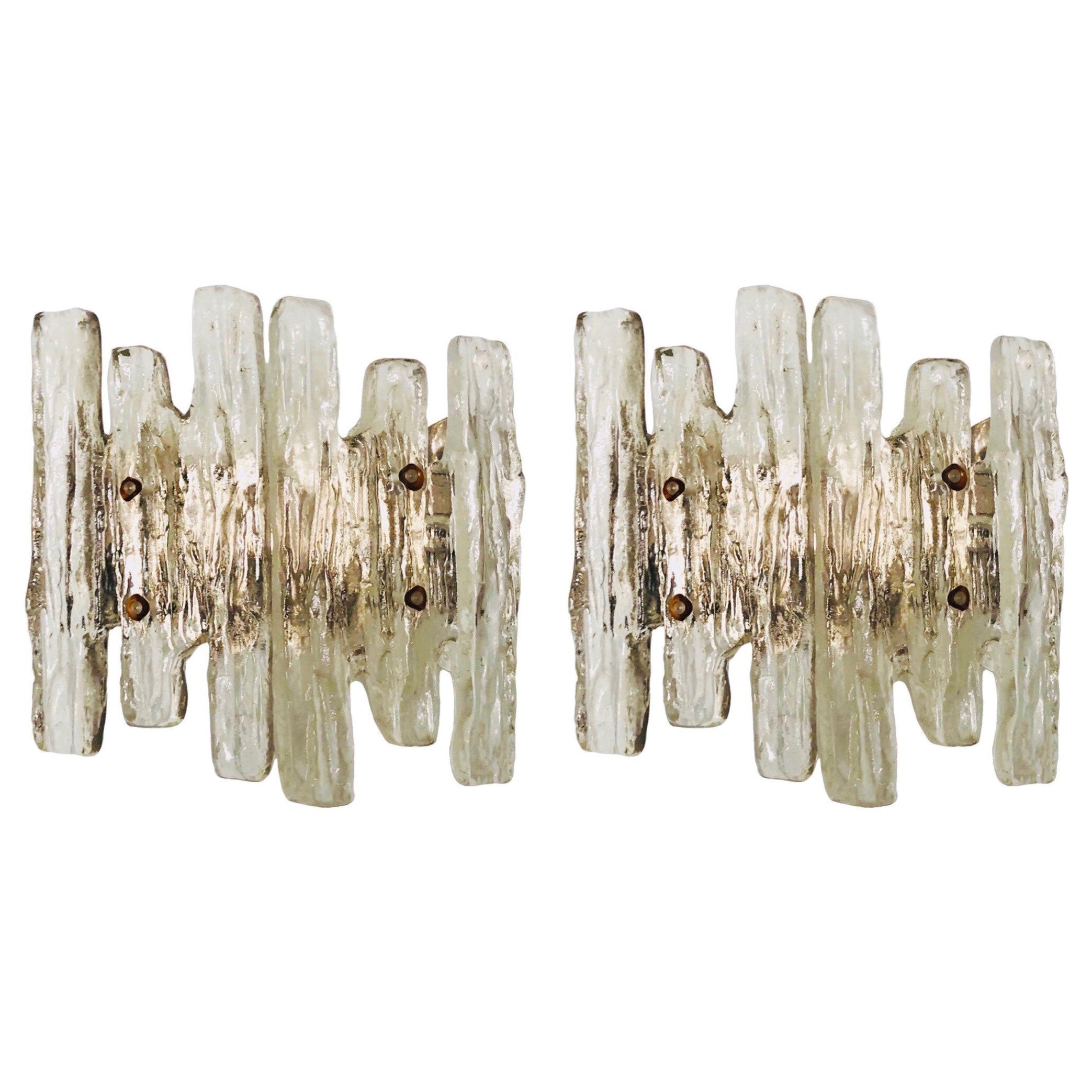 Pair of Midcentury Austrian Ice-Glass "Puck" Wall Sconces by Kalmar, 1970s  For Sale at 1stDibs