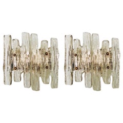 Vintage Pair of Midcentury Austrian Ice-Glass "Puck" Wall Sconces by Kalmar, 1970s