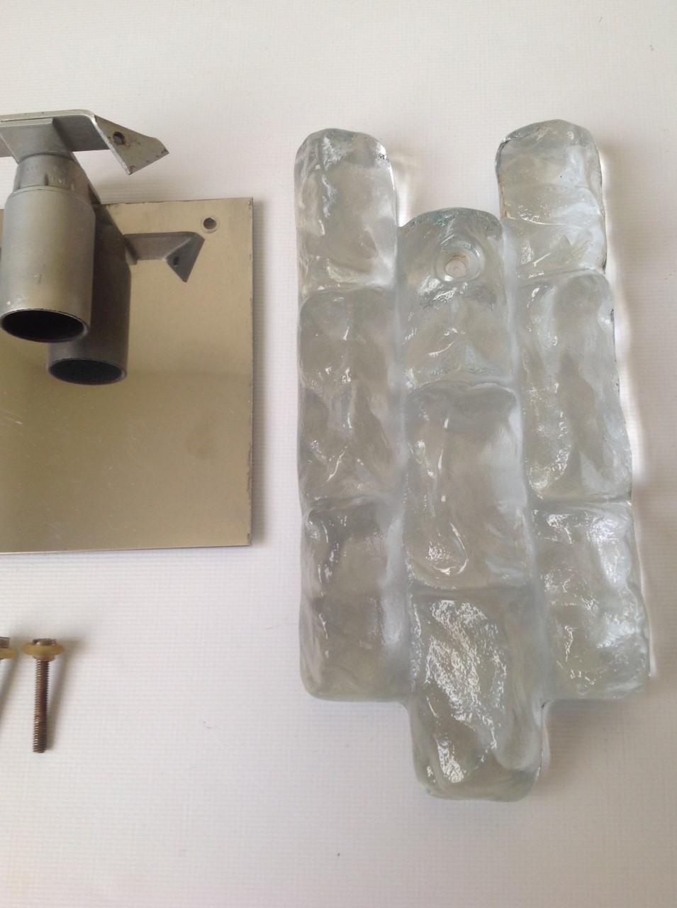 Pair of Midcentury Austrian Ice Glass Wall Sconces by Kalmar, 1970s 2