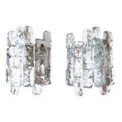 Pair of Midcentury Austrian Ice Glass Wall Sconces by Kalmar, 1970s
