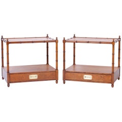 Pair of Midcentury Baker Faux Bamboo End Tables or Nightstands