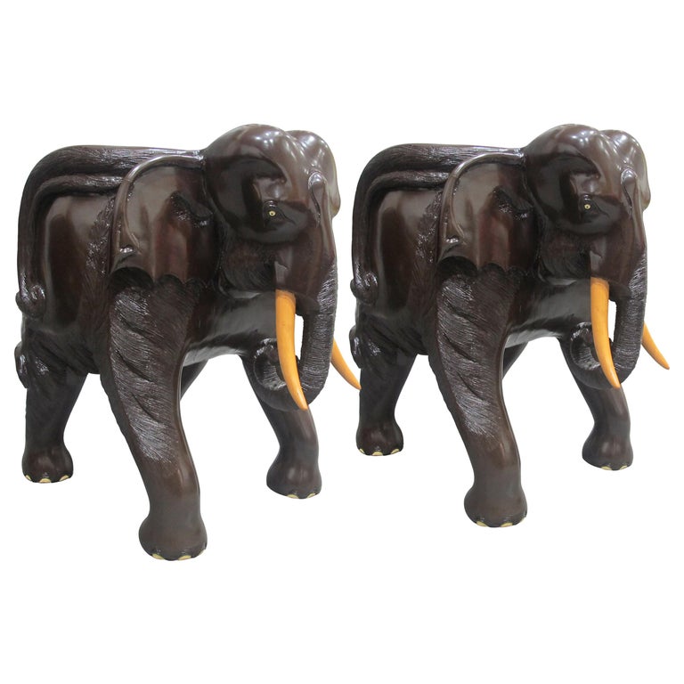 Pair of Midcentury Balinese Hand Carved Hardwood Elephant Chairs For Sale