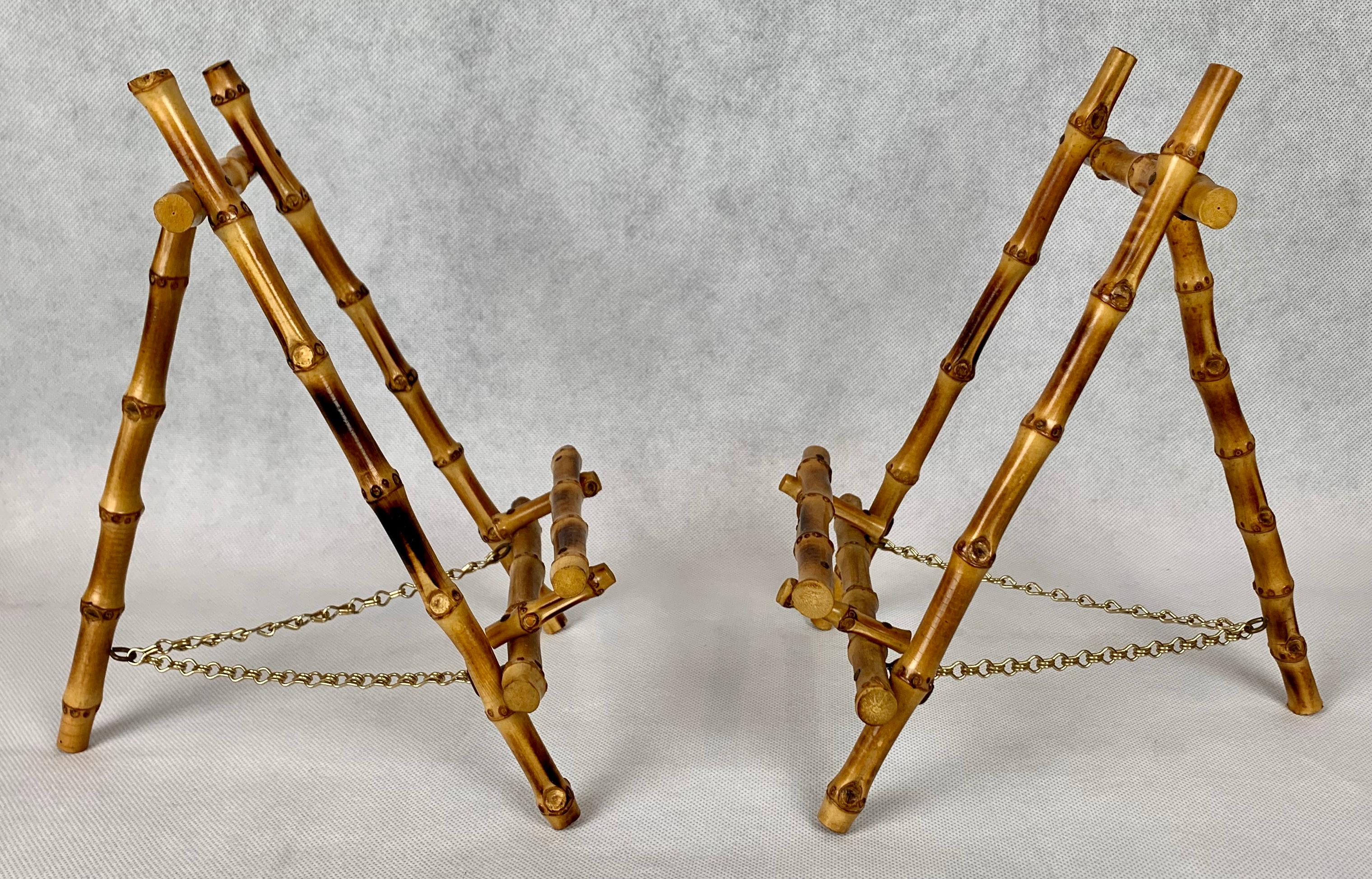 Edwardian Pair of Midcentury Bamboo Easels with Brass Chains