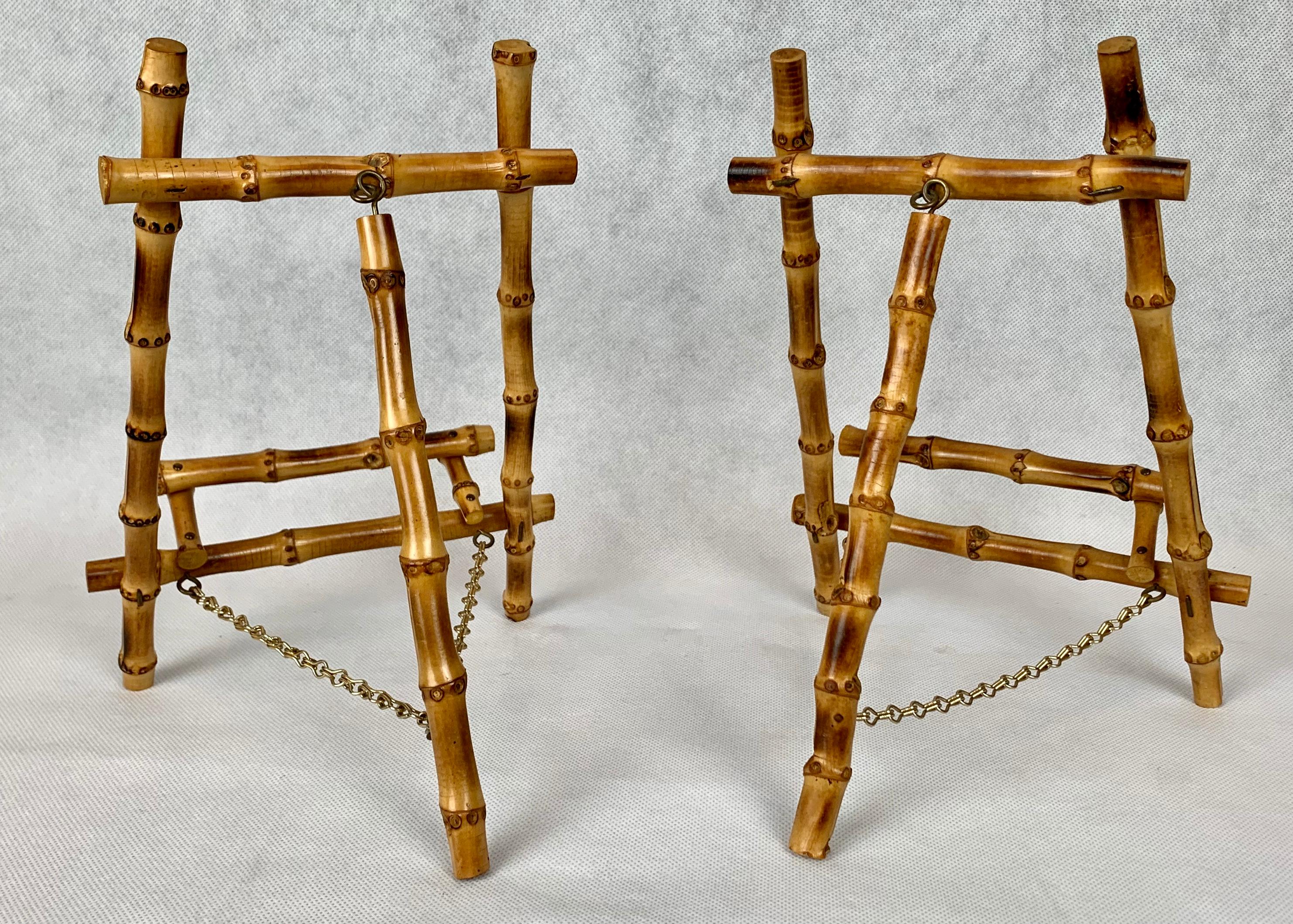 Unknown Pair of Midcentury Bamboo Easels with Brass Chains