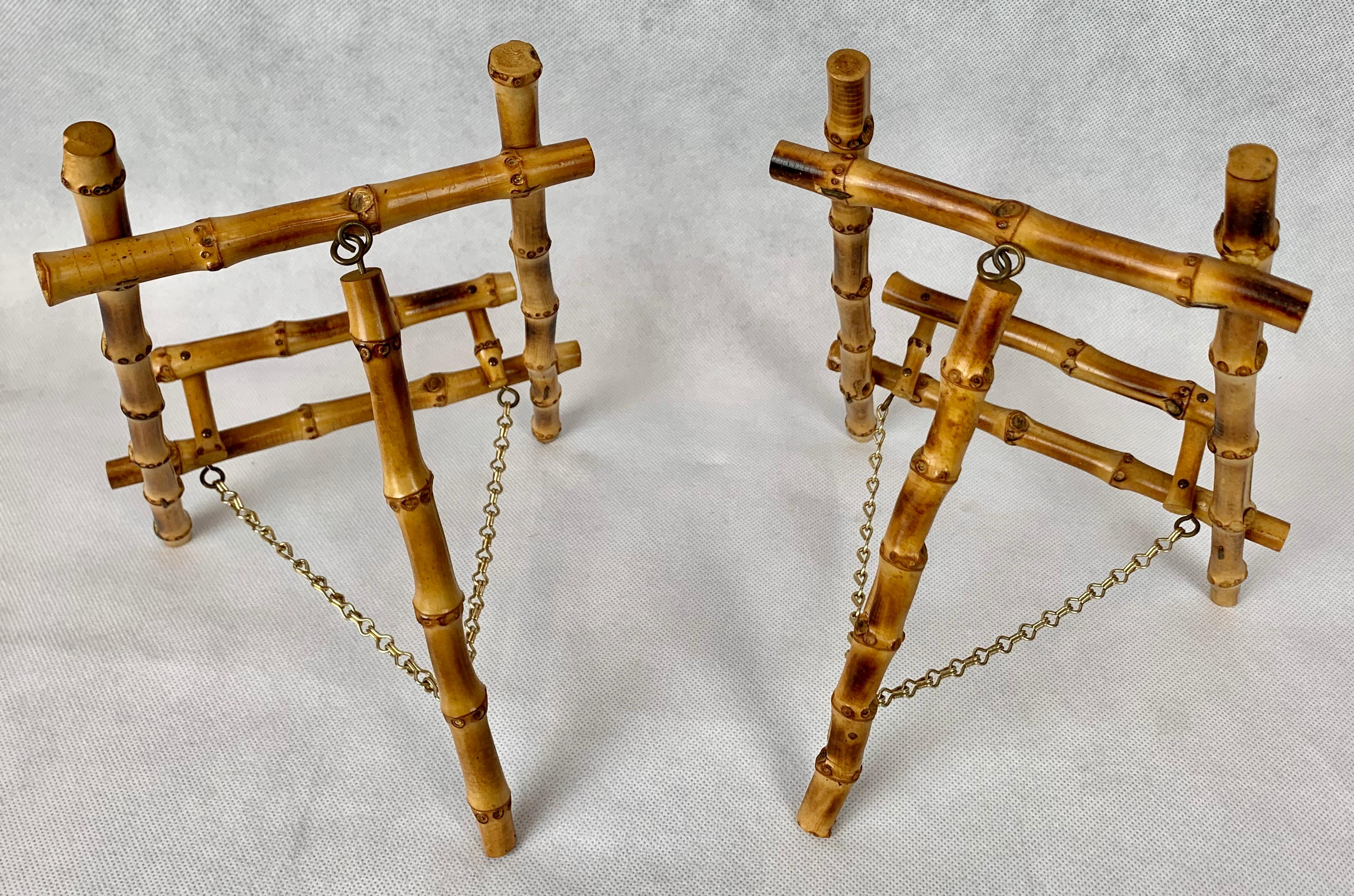 Hand-Crafted Pair of Midcentury Bamboo Easels with Brass Chains