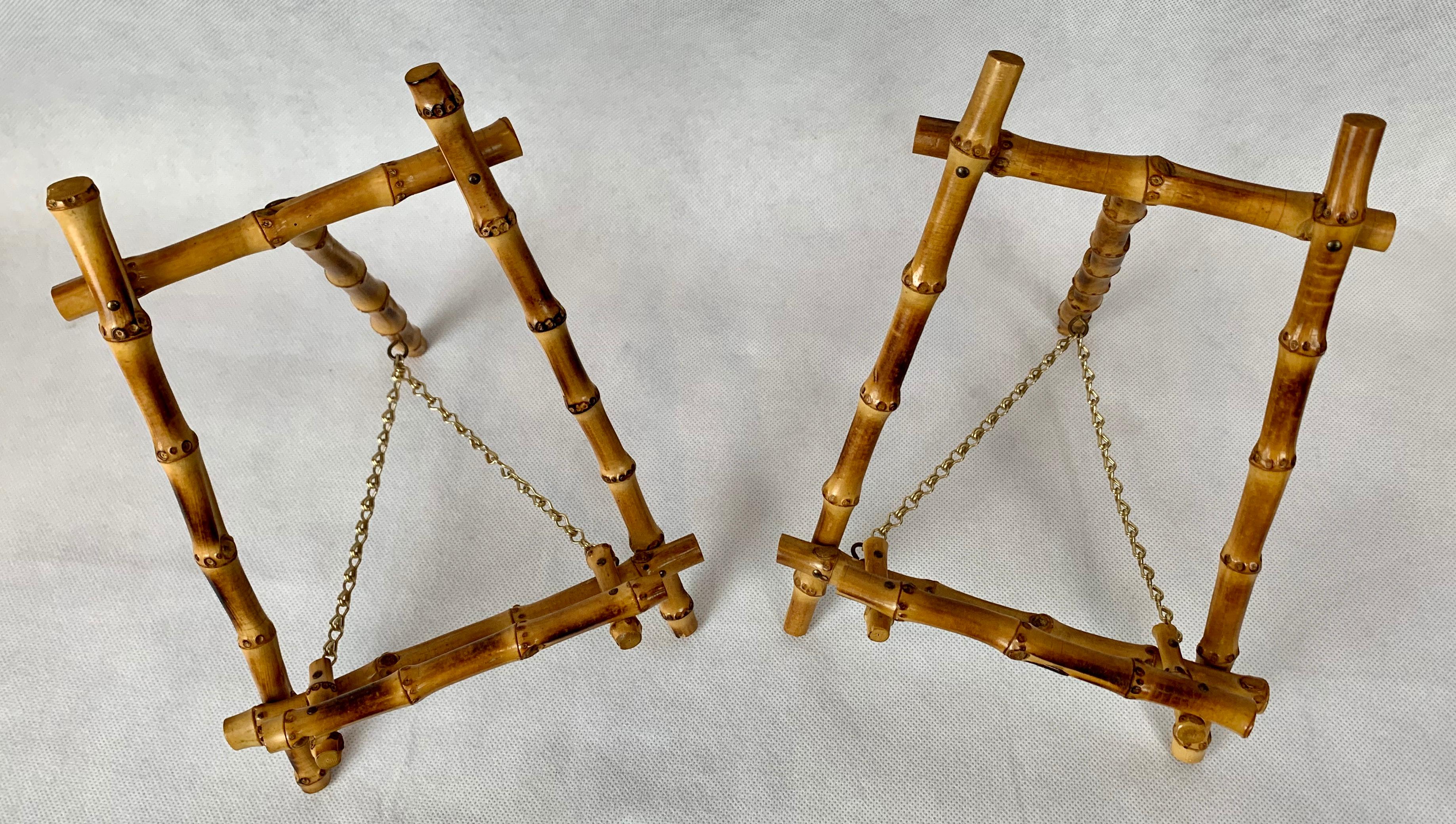 Pair of Midcentury Bamboo Easels with Brass Chains In Good Condition In West Palm Beach, FL