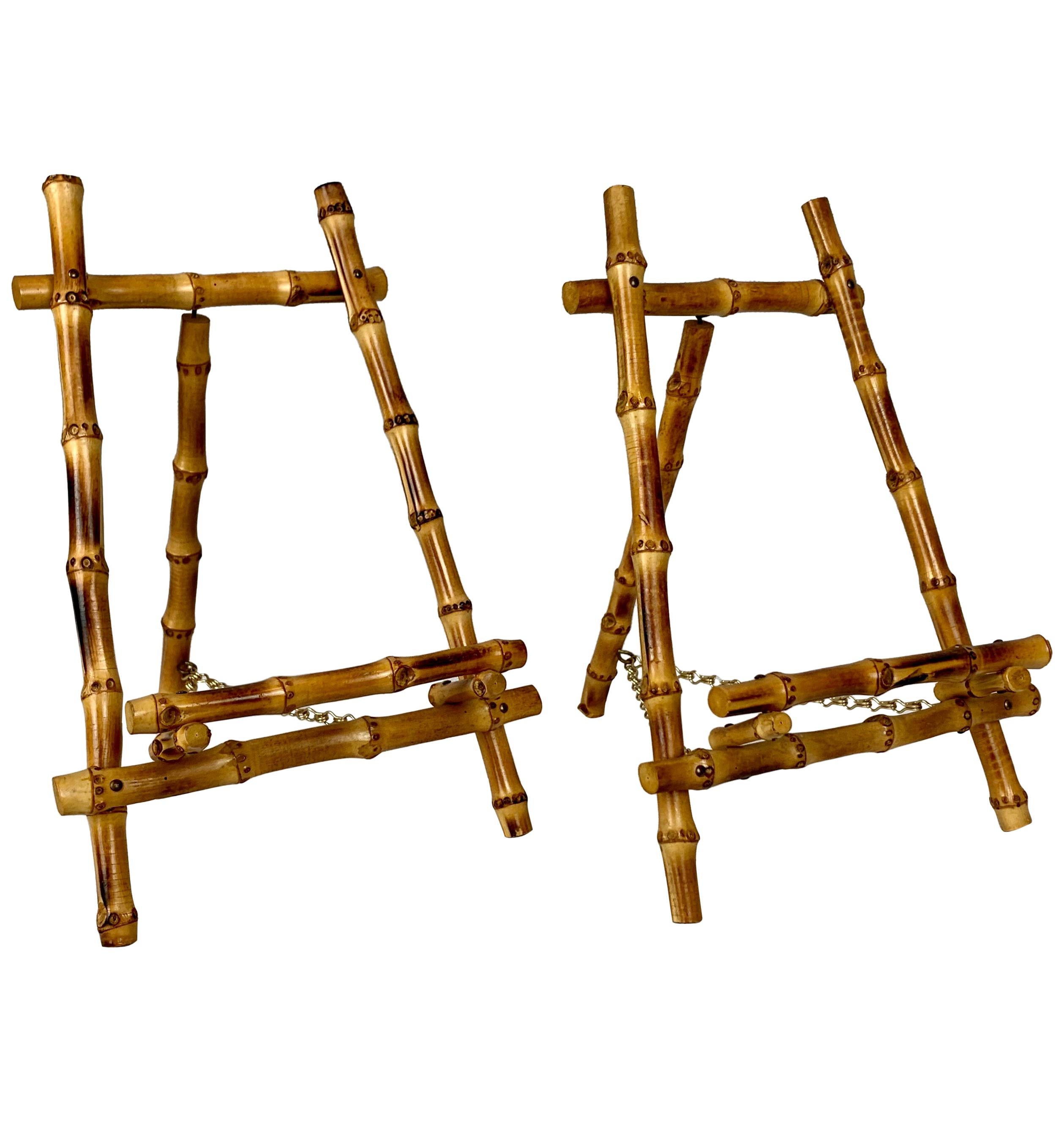 Pair of Midcentury Bamboo Easels with Brass Chains