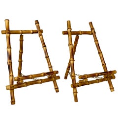 Pair of Midcentury Bamboo Easels with Brass Chains