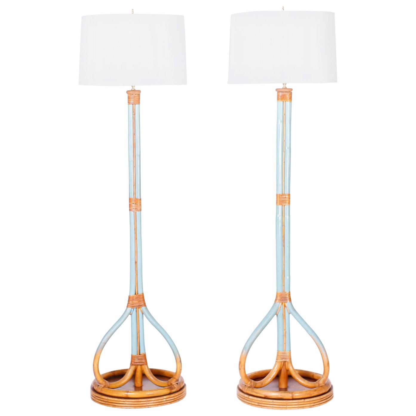 Pair of Midcentury Bamboo Floor Lamps
