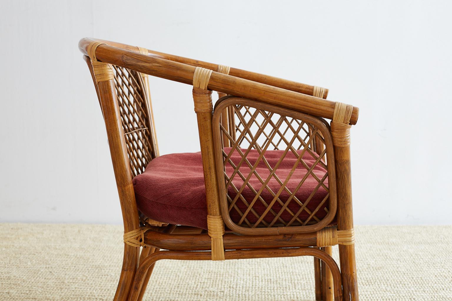 Pair of Midcentury Bamboo Rattan Barrel Chairs 3