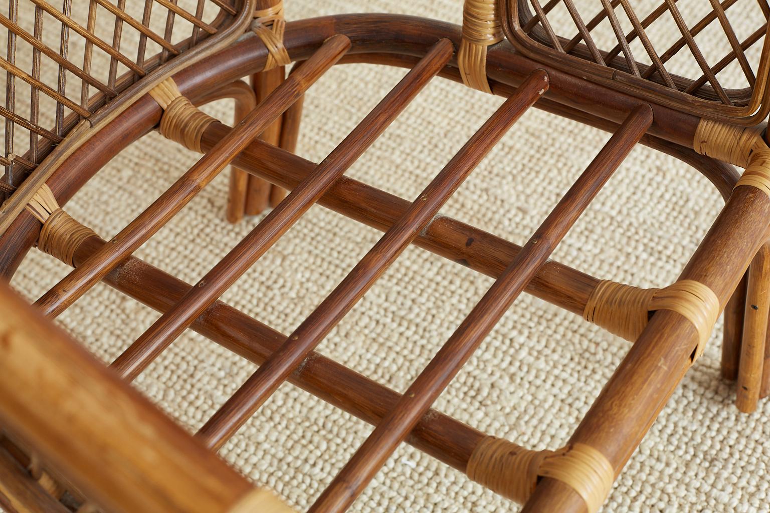 Pair of Midcentury Bamboo Rattan Barrel Chairs 4