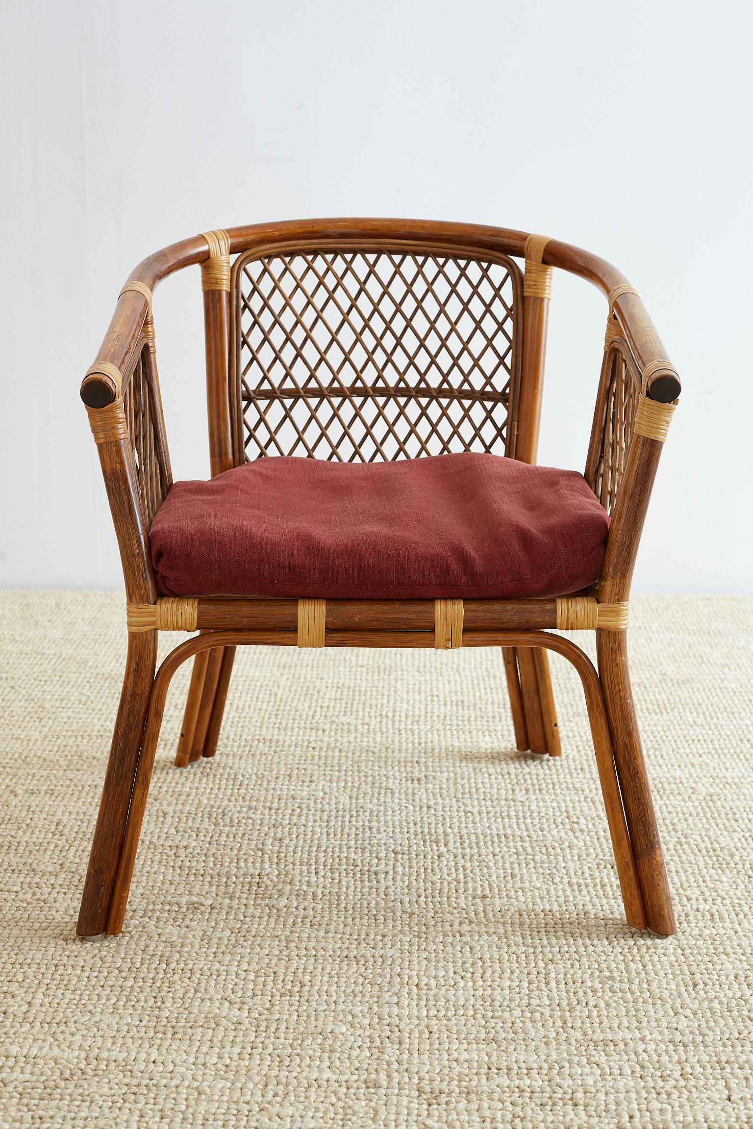 20th Century Pair of Midcentury Bamboo Rattan Barrel Chairs