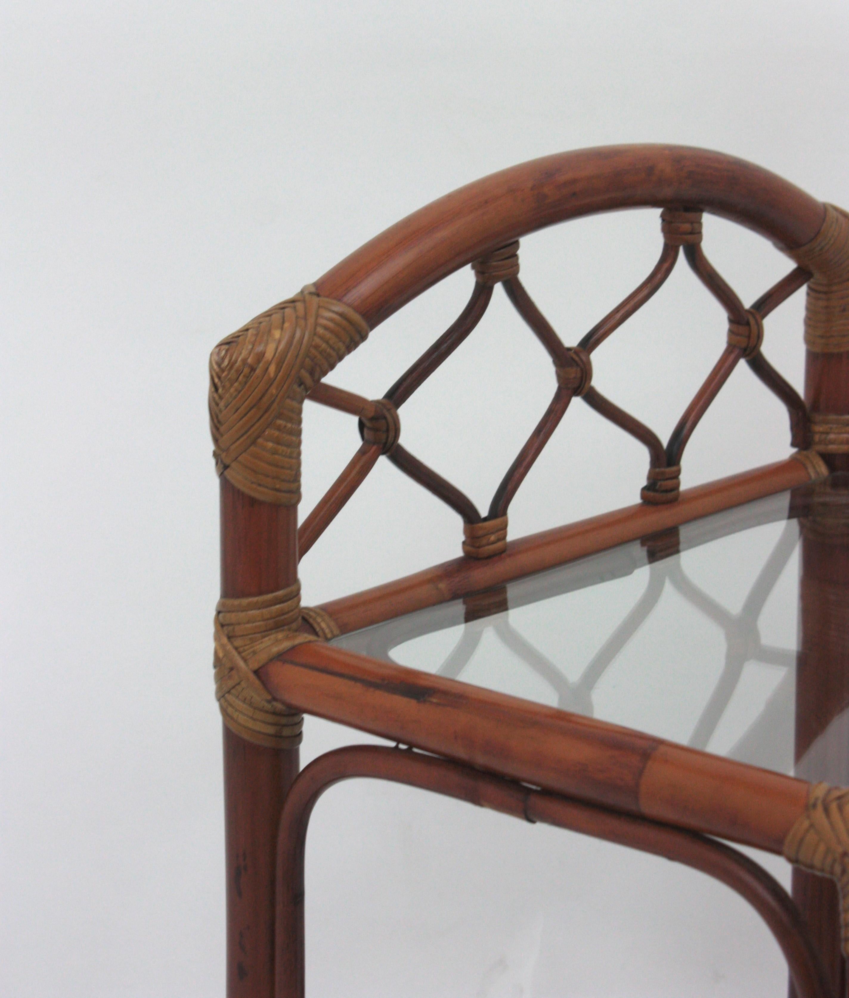 Pair of Midcentury Bamboo Rattan Nightstands with Glass Shelves, 1960s For Sale 9