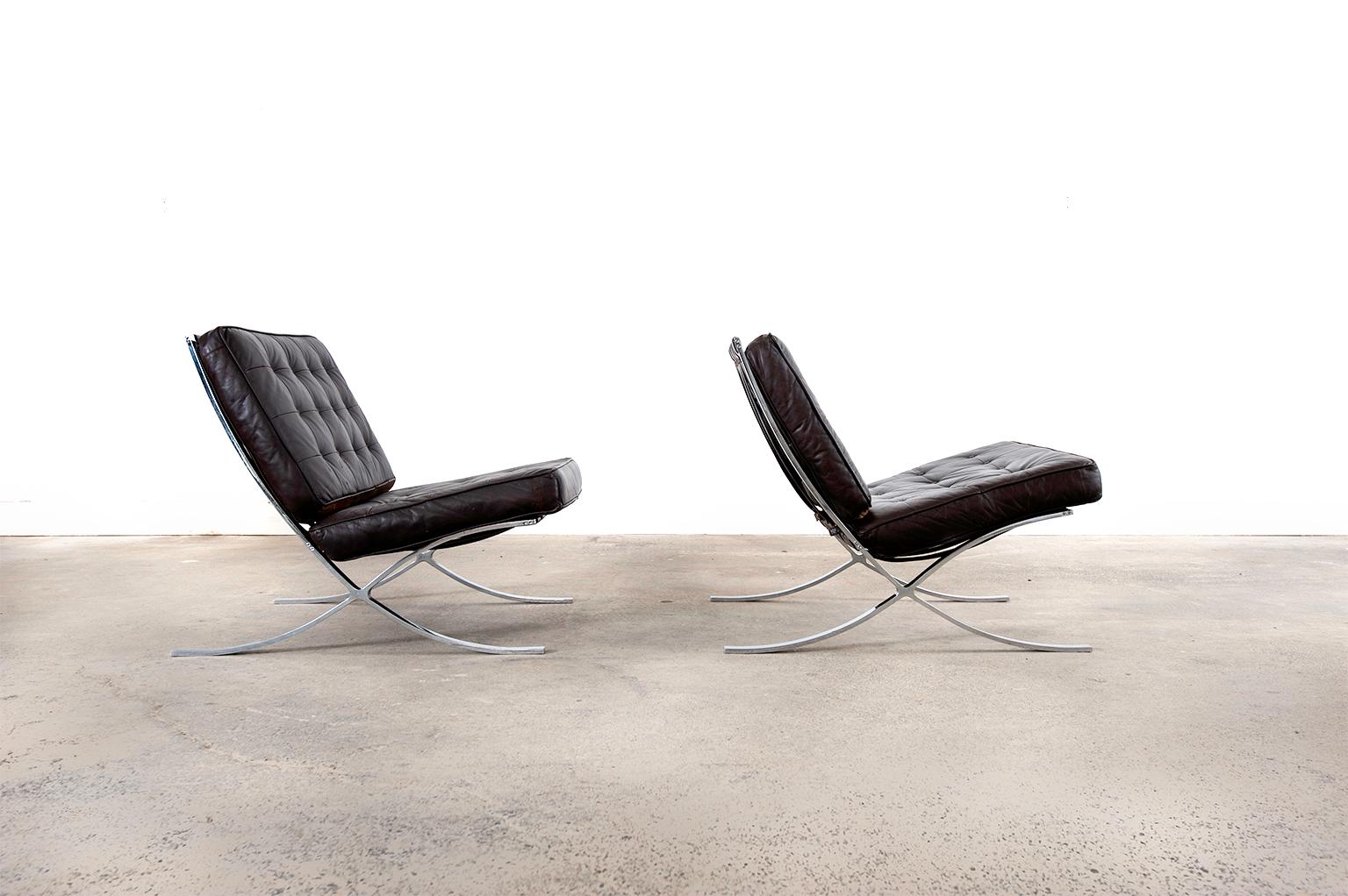 American Pair of Midcentury Barcelona Chairs After Ludwig Mies Van der Rohe For Sale