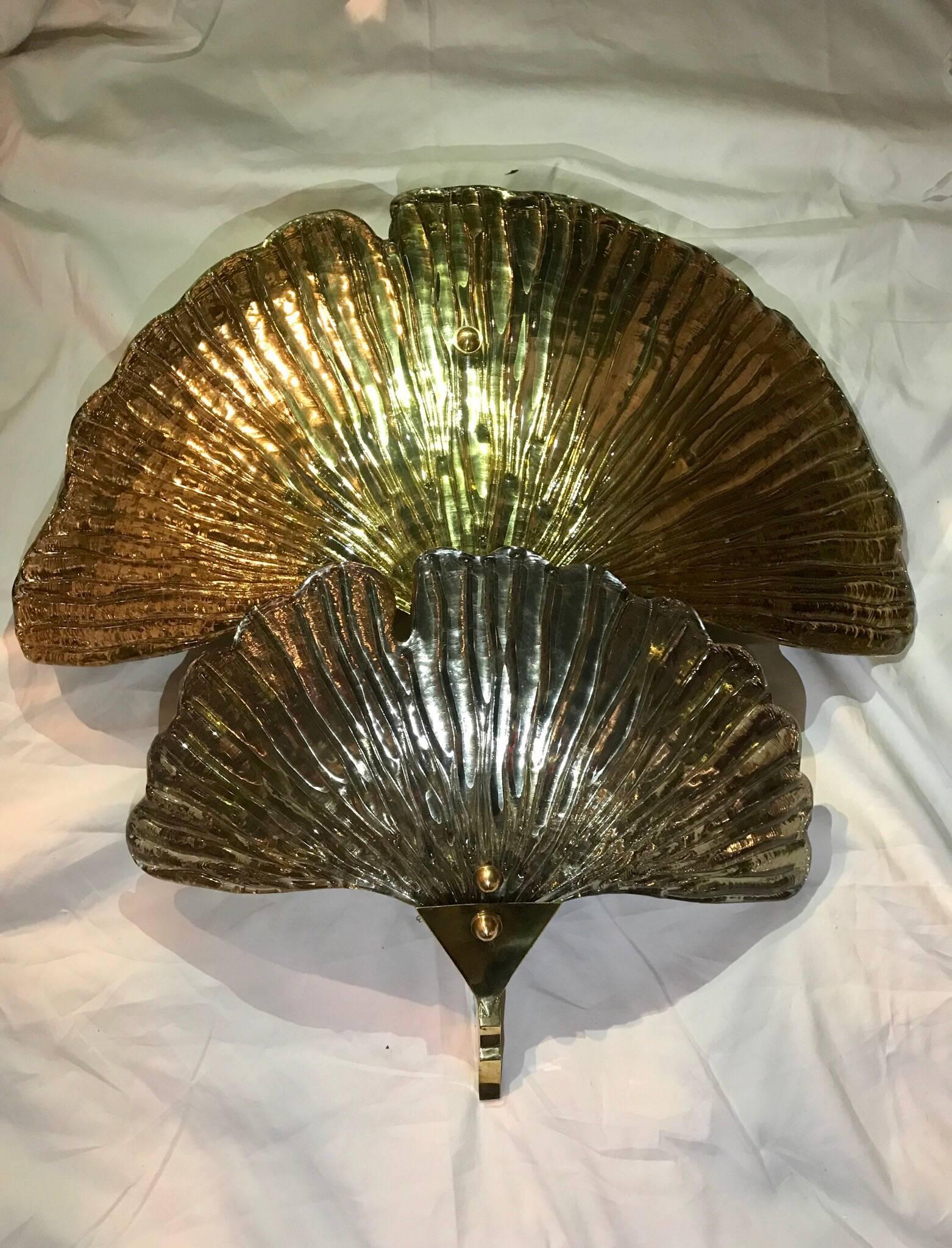 Pair of Midcentury Barovier Toso Style Italian Glass Sconces In Good Condition In Miami, FL