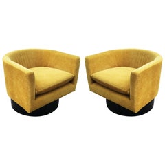 Pair of Midcentury Barrel Back Swivel Chairs by Milo Baughman