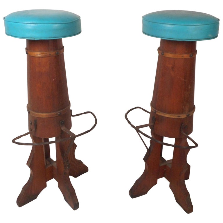 Pair Of Midcentury Barrel Frame Bar Stools For At 1stdibs Pair Of Midcentury Barrel Frame Bar Stools For