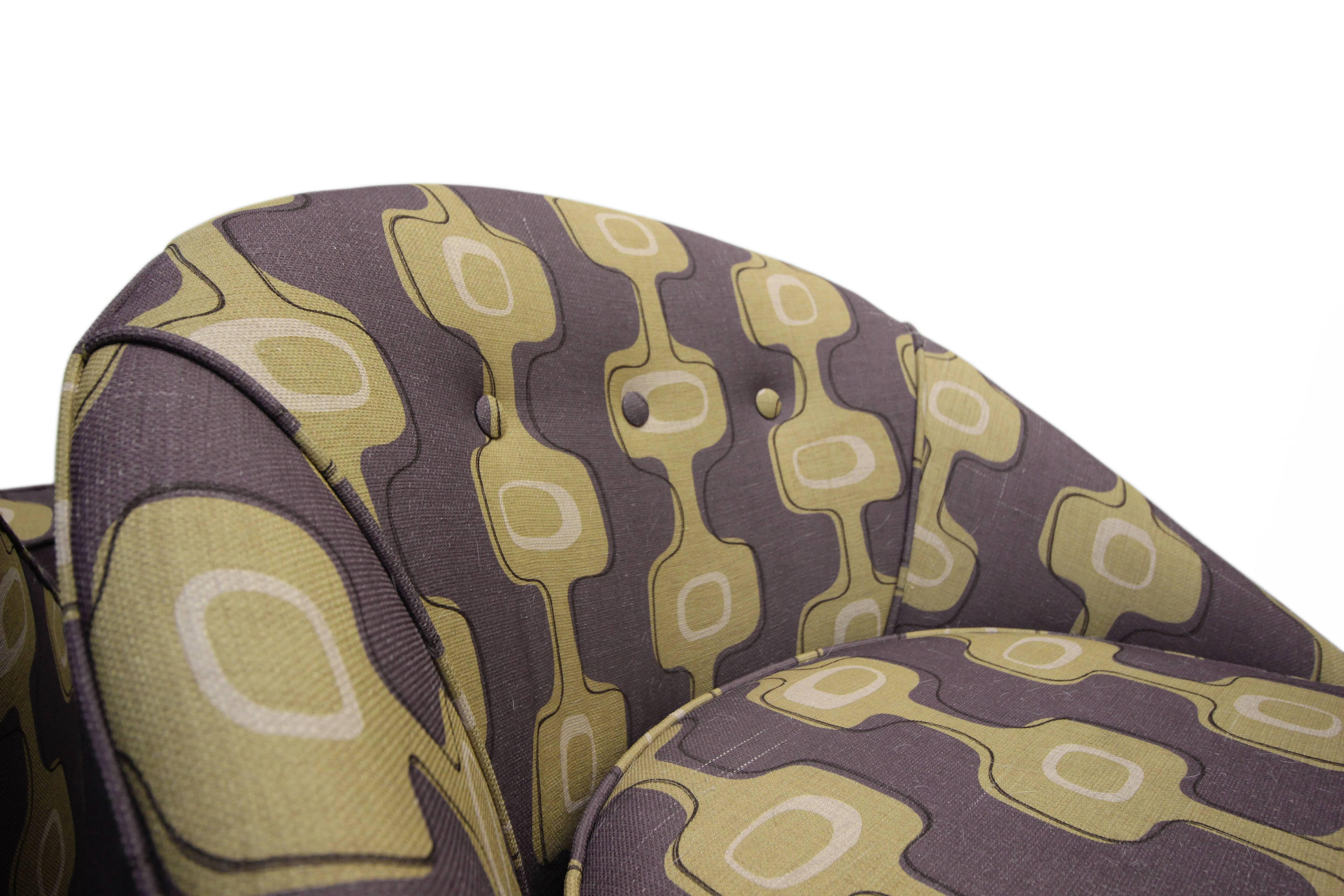 Fabric Pair of Midcentury Barrel Swivel Chairs