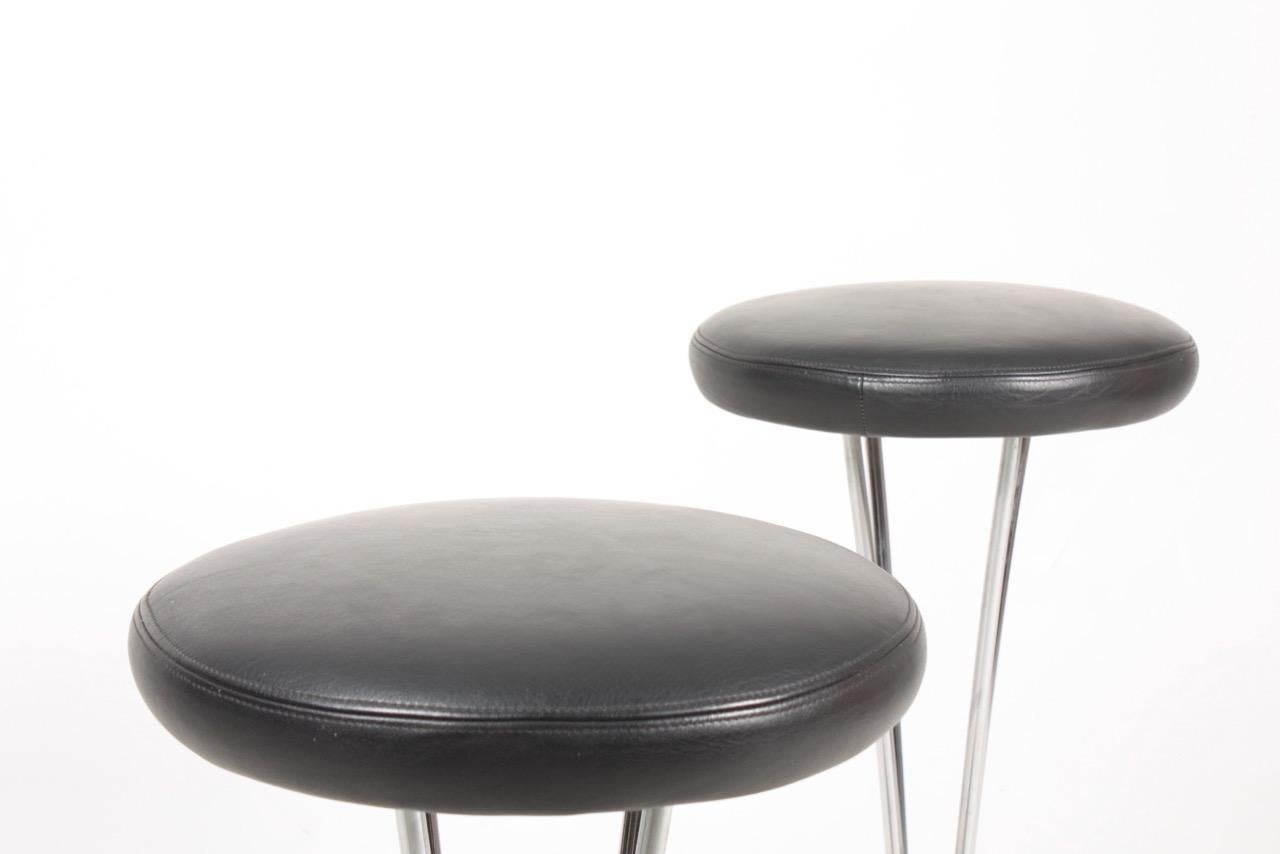 Pair of Midcentury Barstools in Patinated Leather by Piet Hein, 1970s In Good Condition In Lejre, DK