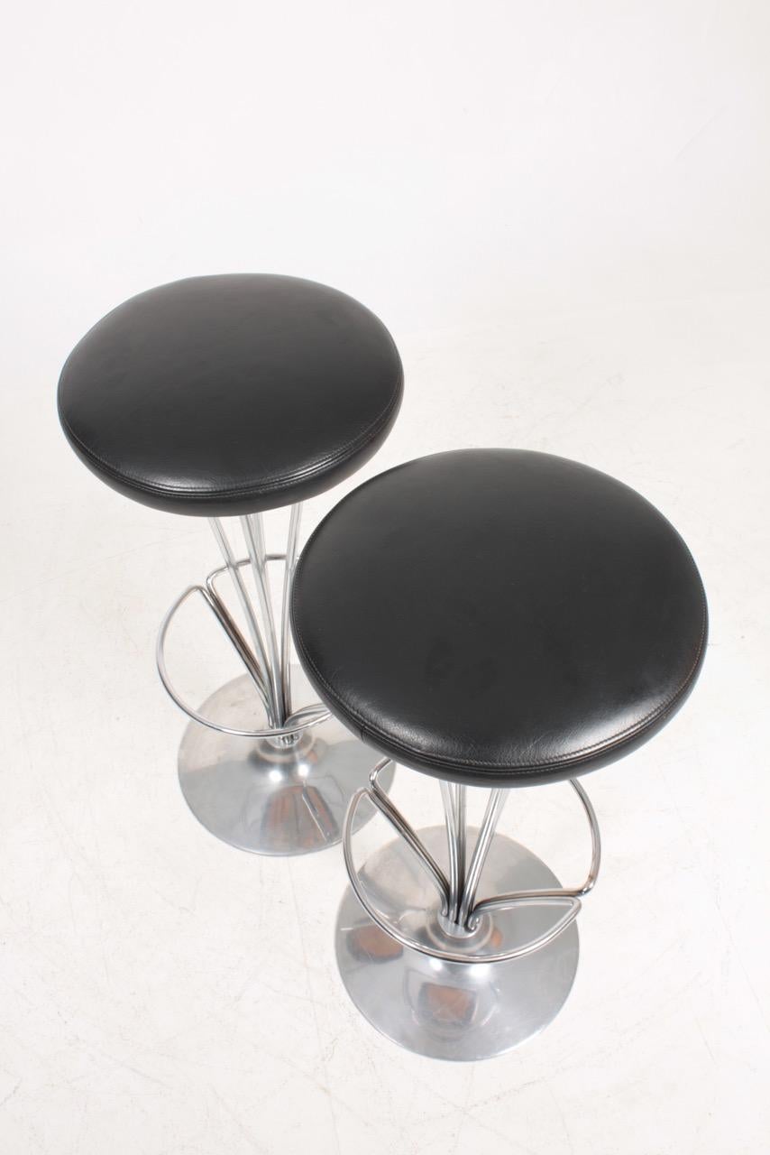 Pair of Midcentury Barstools in Patinated Leather by Piet Hein, 1970s 2