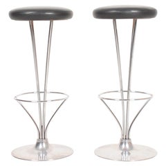 Pair of Midcentury Barstools in Patinated Leather by Piet Hein, 1970s