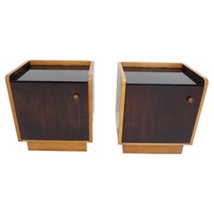 Pair of Midcentury Bedside Tables with Opaxite Glass, Czechoslovakia, 1960s