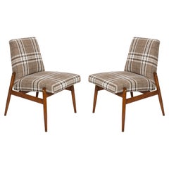 Pair of Midcentury Beige Checkered Fabric Armchairs, Europe, 1960s