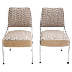 Pair of Midcentury Beige Side Chairs on Metal Legs, 1970s. Renovated